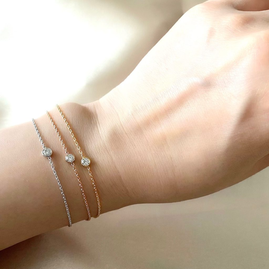 K18 一粒ダイヤモンドブレスレット ベゼル 0.1ct